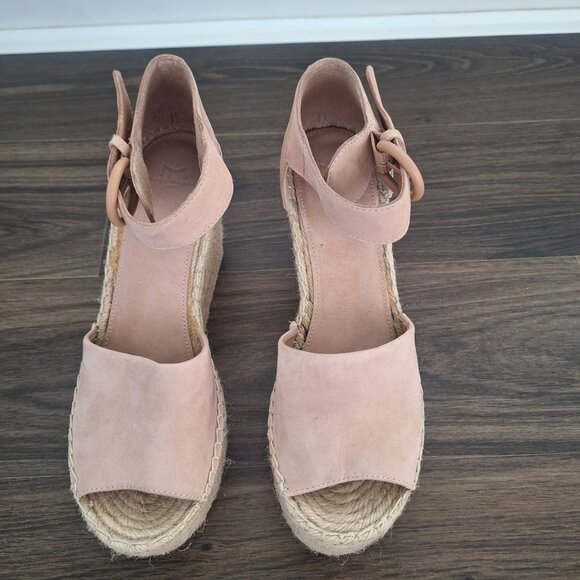 💙 Marc Fisher Soft Leather Alida Espadrilles Wedge Size 9 Blush Soft Minimalist - Picture 3 of 7